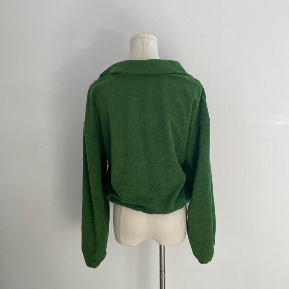Cider Terry Stand Collar Drawstring Jacket | Green | Womens Size Small - Picture 3 of 4